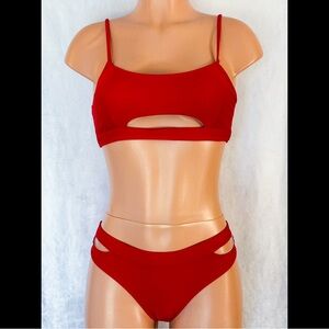 Red, Hollowed, Bikini Set